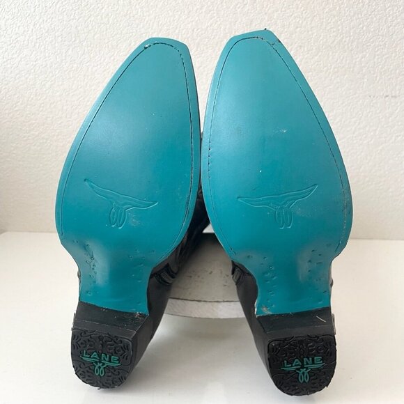 Lane LEXINGTON Knee High Womens Cowboy Boots 10 Jet Black Western Cowgirl Tall - Picture 8 of 11